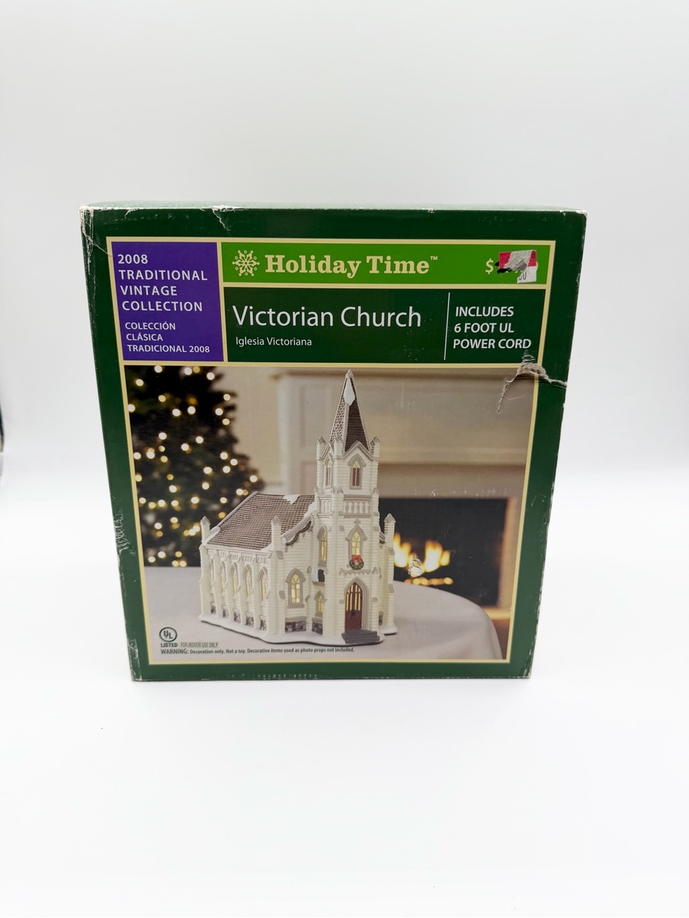 Holiday Time 2008 Victorian Church Lighted Christmas Village w/Light & Box EUC